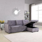 91-in. Velvet Reversible Convertible Storage Sectional/Sofa Sleeper