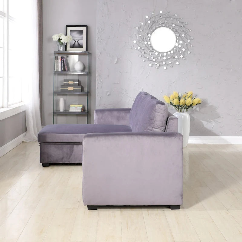 91-in. Velvet Reversible Convertible Storage Sectional/Sofa Sleeper