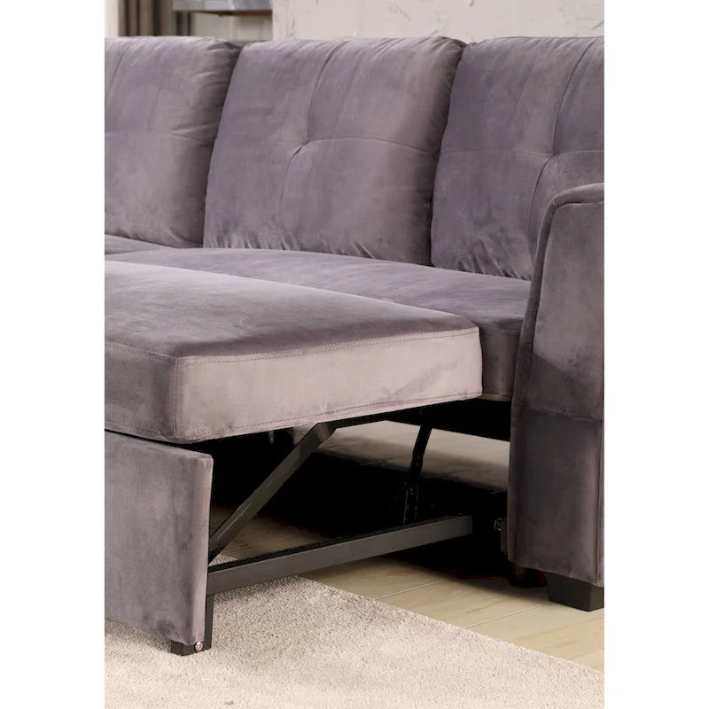 91-in. Velvet Reversible Convertible Storage Sectional/Sofa Sleeper