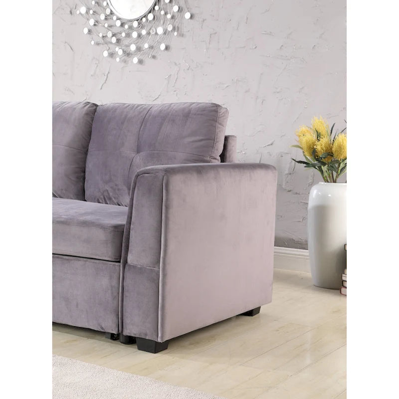 91-in. Velvet Reversible Convertible Storage Sectional/Sofa Sleeper