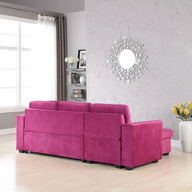 91-in. Velvet Reversible Convertible Storage Sectional/Sofa Sleeper