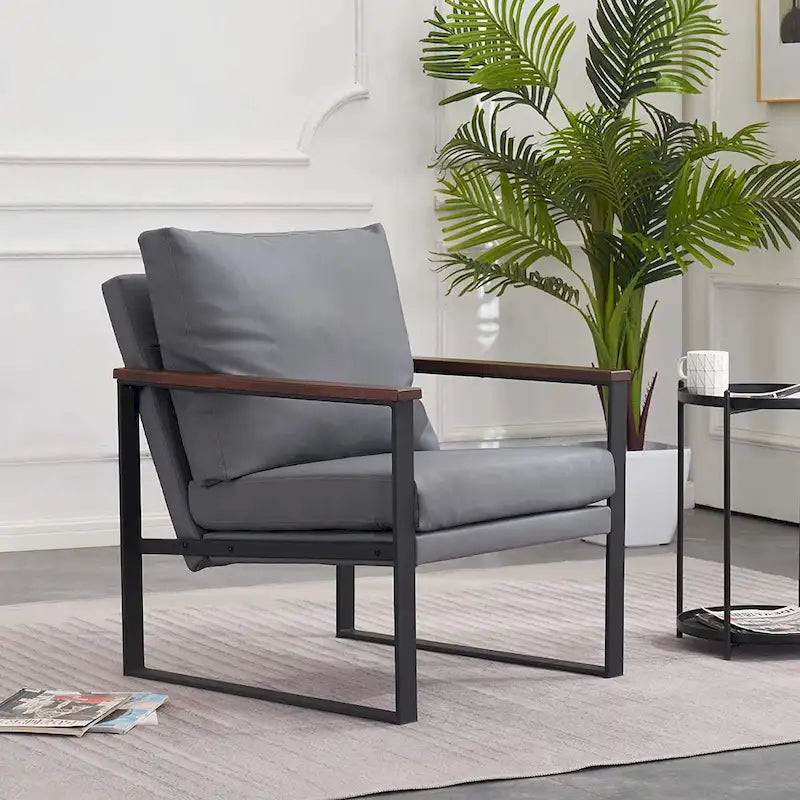 MCombo Modern Accent Chair with Upholstered Cushion, Faux Leather HQ304