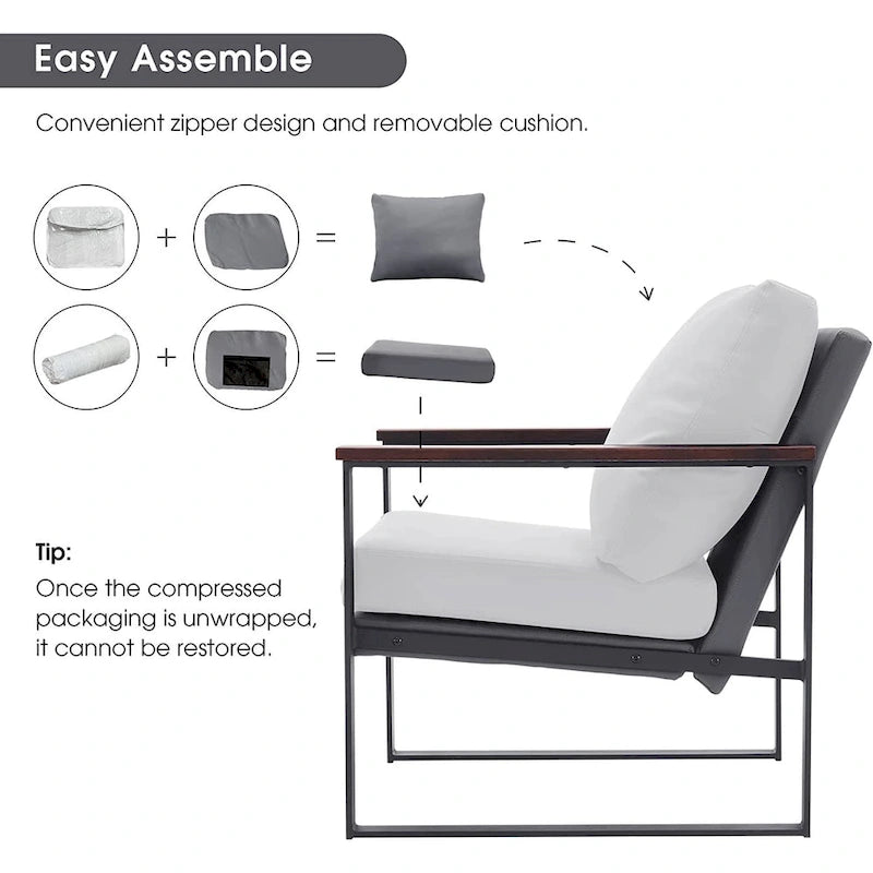 MCombo Modern Accent Chair with Upholstered Cushion, Faux Leather HQ304