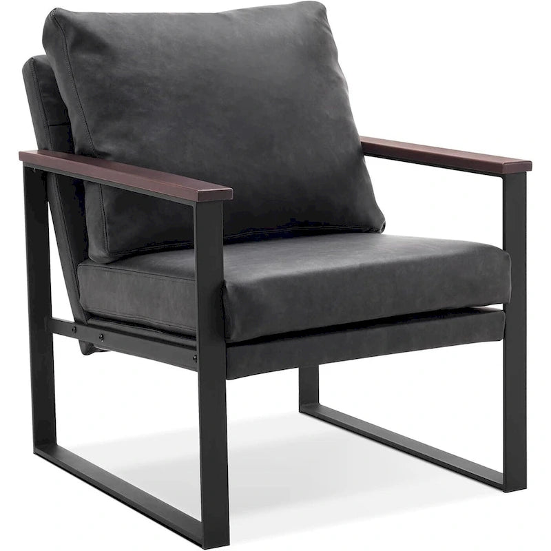 MCombo Modern Accent Chair with Upholstered Cushion, Faux Leather HQ304