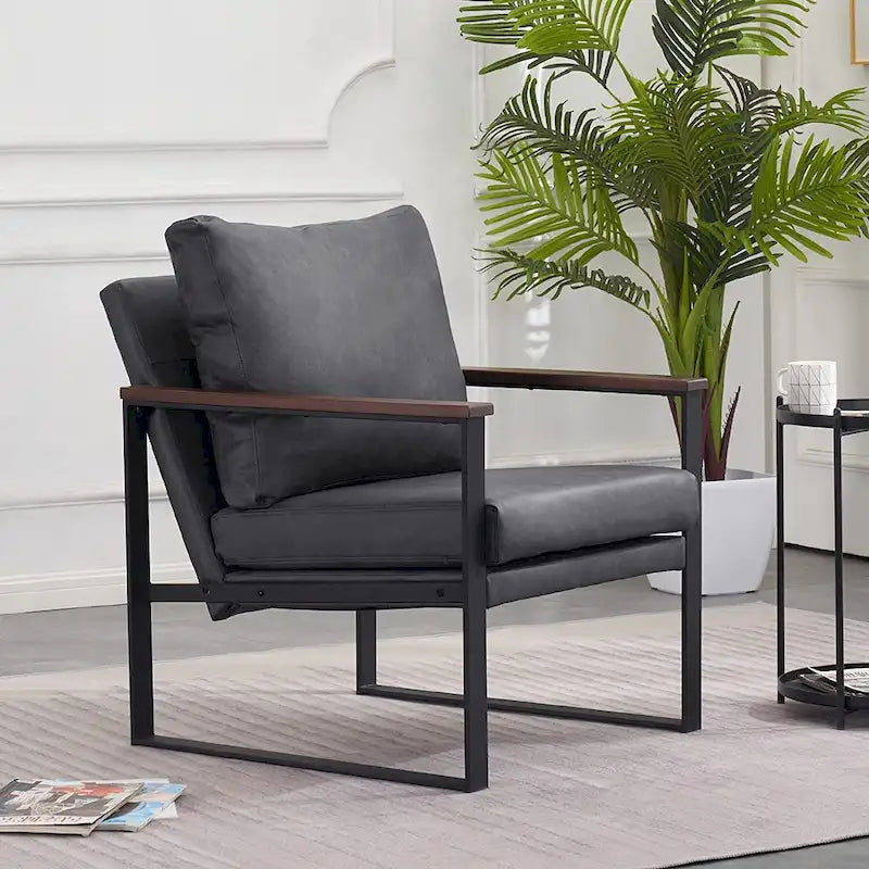 MCombo Modern Accent Chair with Upholstered Cushion, Faux Leather HQ304