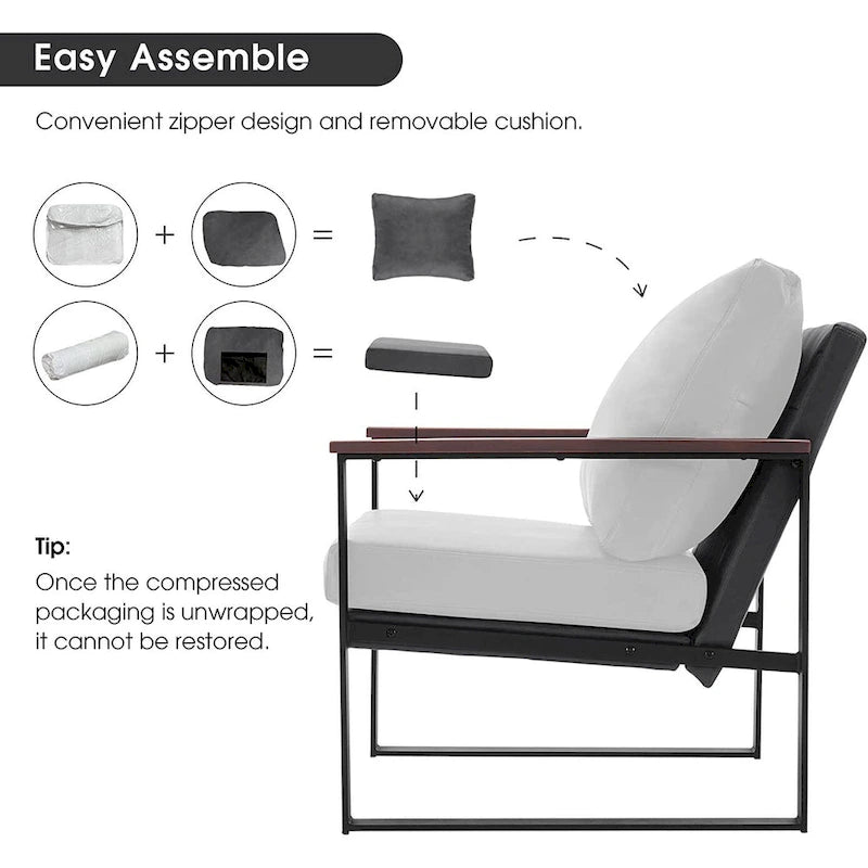 MCombo Modern Accent Chair with Upholstered Cushion, Faux Leather HQ304