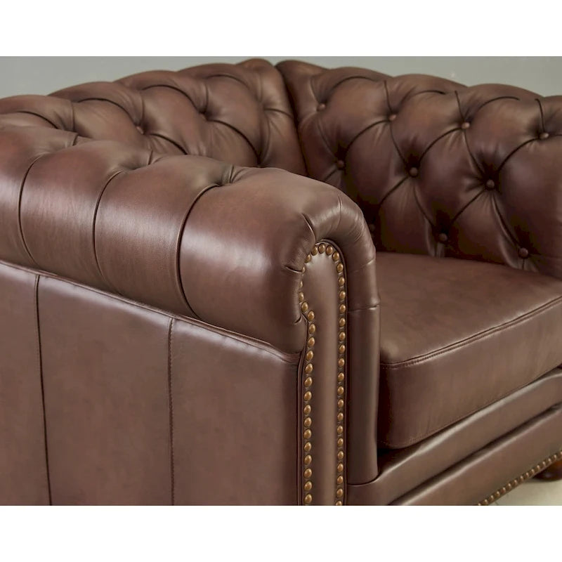 Hydeline Aliso Top Grain Leather Chesterfield Chair with Memory Foam and Springs