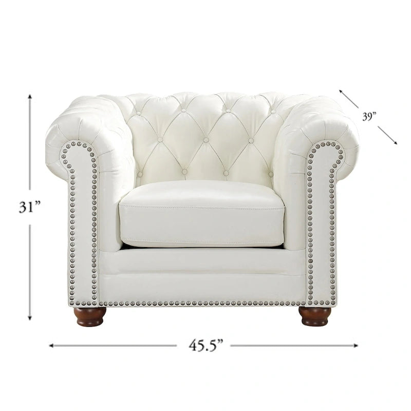 Hydeline Aliso Top Grain Leather Chesterfield Chair with Memory Foam and Springs