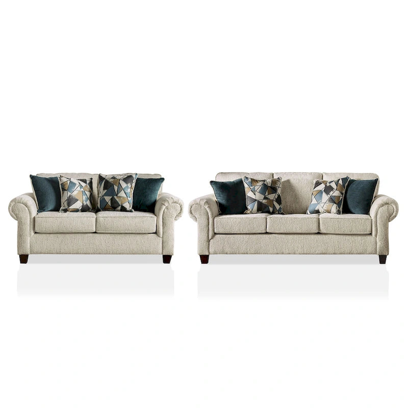 Mecia Transitional Chenille Rolled Arms 2-Piece Sofa Set by Furniture of America