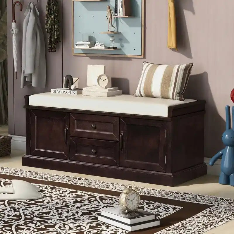 Storage Bench with 2 Drawers and 2 Cabinets
