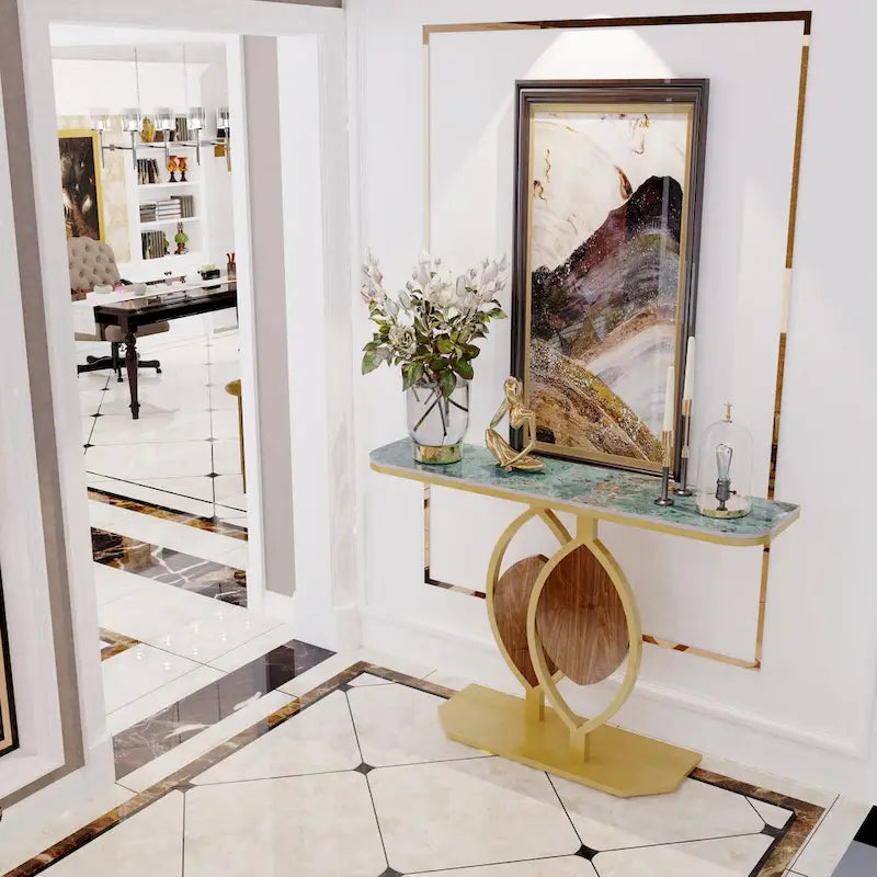 48 Modern Console Marble Table with Gold Base Entryway Living Room - 48x12x31