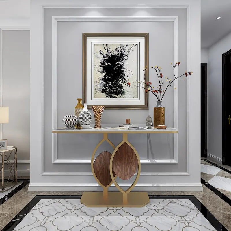 48 Modern Console Marble Table with Gold Base Entryway Living Room - 48x12x31