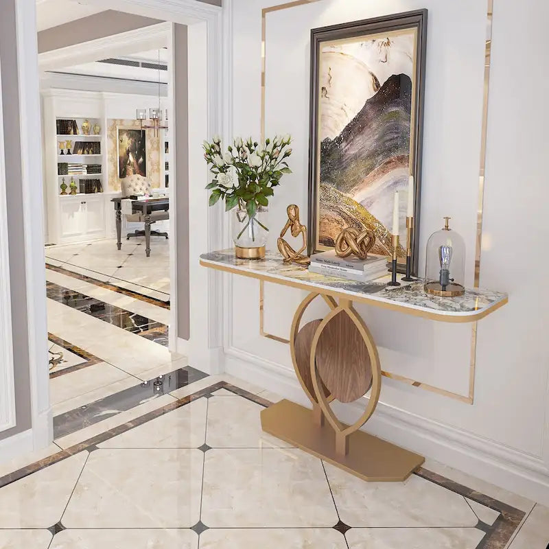 48 Modern Console Marble Table with Gold Base Entryway Living Room - 48x12x31