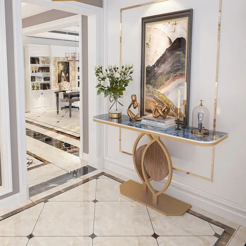48 Modern Console Marble Table with Gold Base Entryway Living Room - 48x12x31