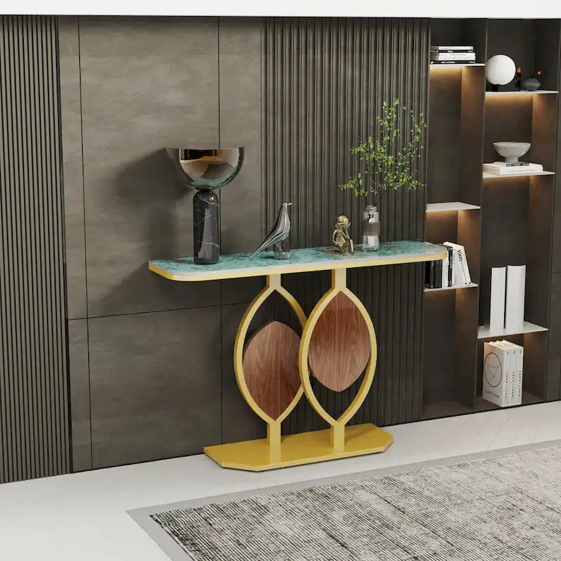 48 Modern Console Marble Table with Gold Base Entryway Living Room - 48x12x31