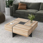 Unique Design Coffee Table with 4 Hidden Storage Compartments, Square Cocktail Table with Extendable Sliding Tabletop