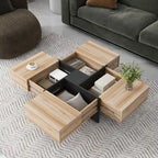 Unique Design Coffee Table with 4 Hidden Storage Compartments, Square Cocktail Table with Extendable Sliding Tabletop