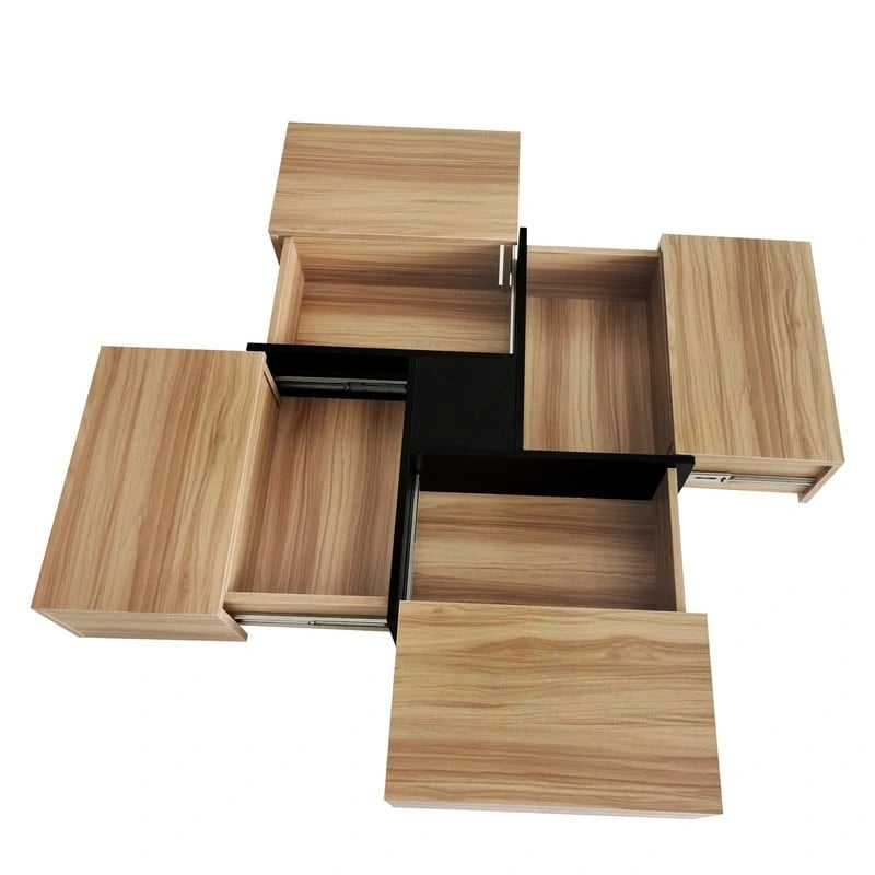 Unique Design Coffee Table with 4 Hidden Storage Compartments, Square Cocktail Table with Extendable Sliding Tabletop