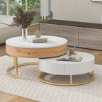 Modern Round Lift-top Nesting Coffee Tables with 2 Drawers