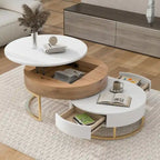 Modern Round Lift-top Nesting Coffee Tables with 2 Drawers