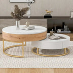 Modern Round Lift-top Nesting Coffee Tables with 2 Drawers