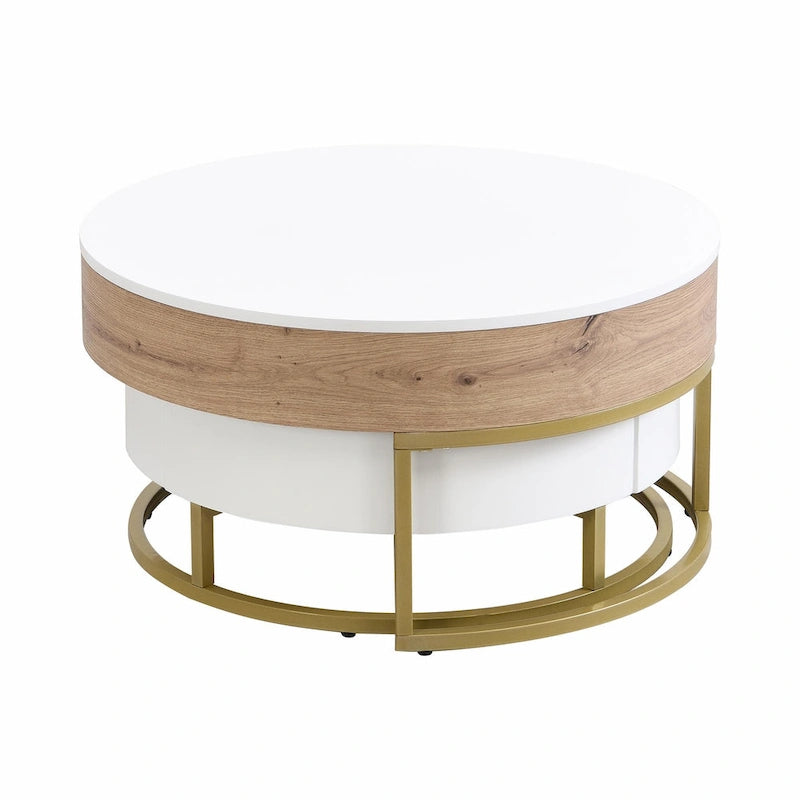 Modern Round Lift-top Nesting Coffee Tables with 2 Drawers