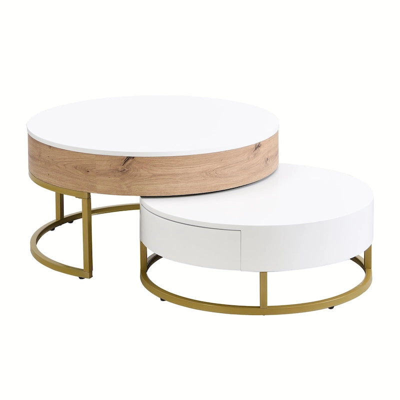 Modern Round Lift-top Nesting Coffee Tables with 2 Drawers