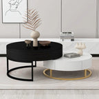 Modern Round Lift-top Nesting Coffee Tables with 2 Drawers