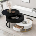 Modern Round Lift-top Nesting Coffee Tables with 2 Drawers