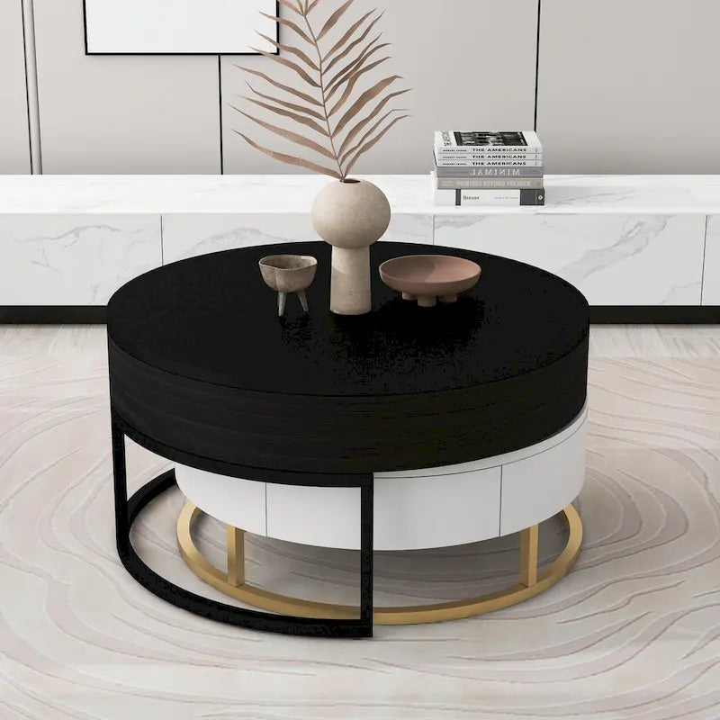 Modern Round Lift-top Nesting Coffee Tables with 2 Drawers