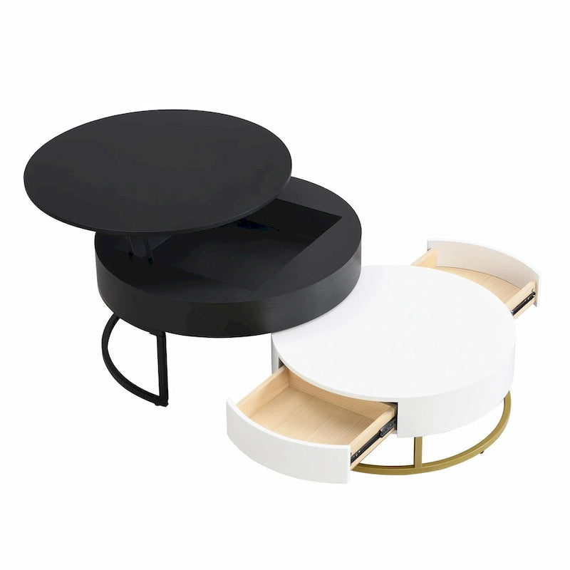 Modern Round Lift-top Nesting Coffee Tables with 2 Drawers