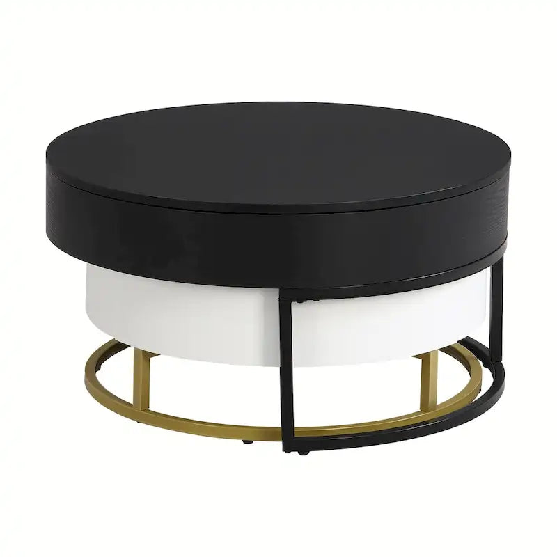 Modern Round Lift-top Nesting Coffee Tables with 2 Drawers