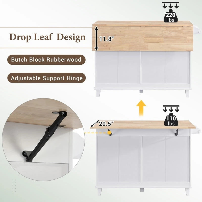 Kitchen Island Set with Drop Leaf and 2 Seatings