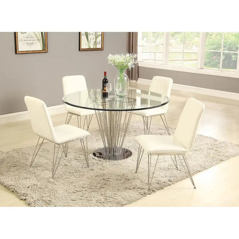 Somette Fiona Round Dining Table with Pedestal Base - Silver