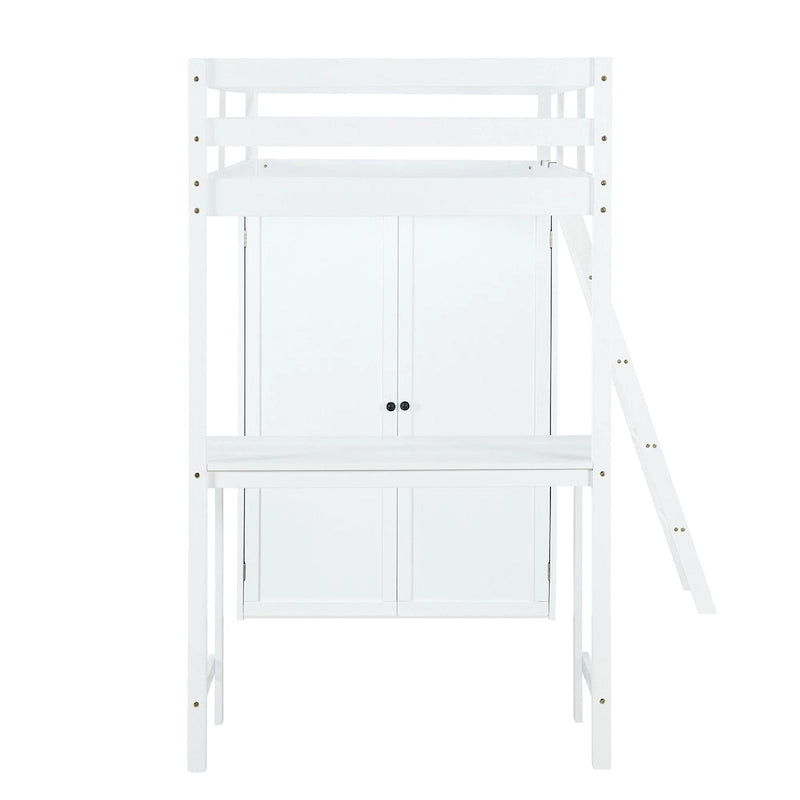 Merax Loft Bed with Wardrobe and Desk and Shelves