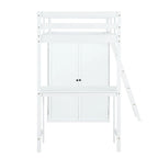 Merax Loft Bed with Wardrobe and Desk and Shelves