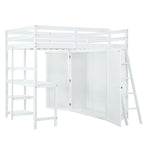 Merax Loft Bed with Wardrobe and Desk and Shelves