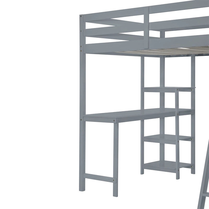 Merax Loft Bed with Wardrobe and Desk and Shelves