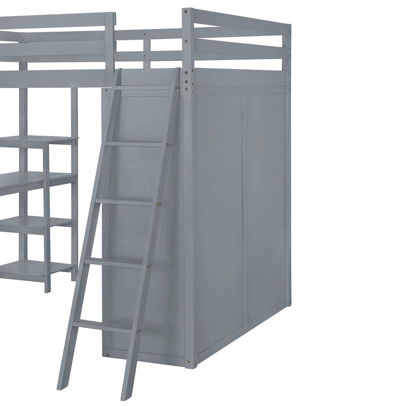 Merax Loft Bed with Wardrobe and Desk and Shelves
