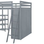Merax Loft Bed with Wardrobe and Desk and Shelves