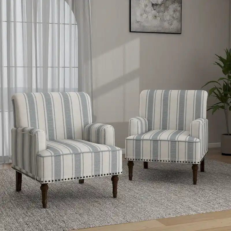 Set of 2 Traditional Upholstered Stripe Accent Chair for Living Room