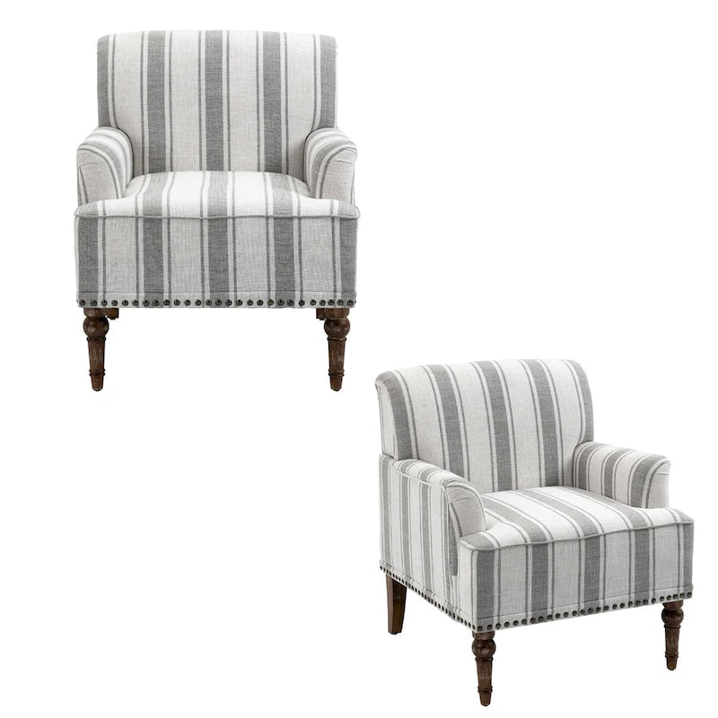 Set of 2 Traditional Upholstered Stripe Accent Chair for Living Room