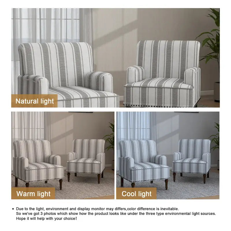 Set of 2 Traditional Upholstered Stripe Accent Chair for Living Room