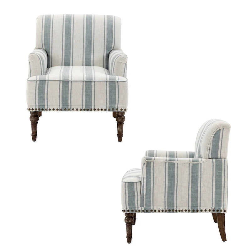 Set of 2 Traditional Upholstered Stripe Accent Chair for Living Room