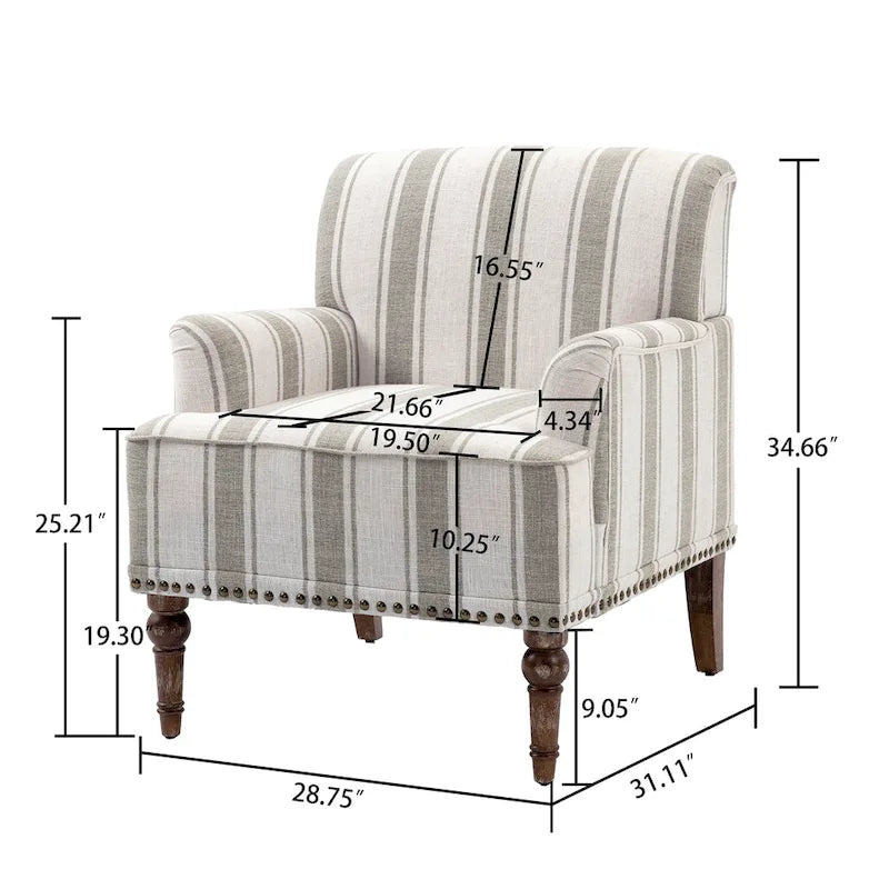 Set of 2 Traditional Upholstered Stripe Accent Chair for Living Room