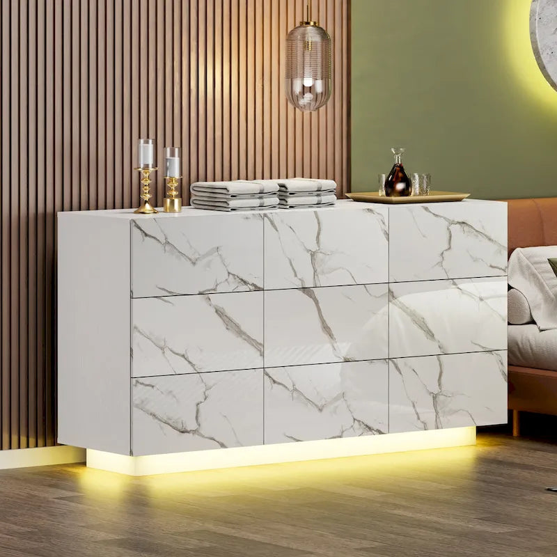 9 Drawers Chest Of Dresser Storage Tower Cabinet Bedroom Organizer with Light