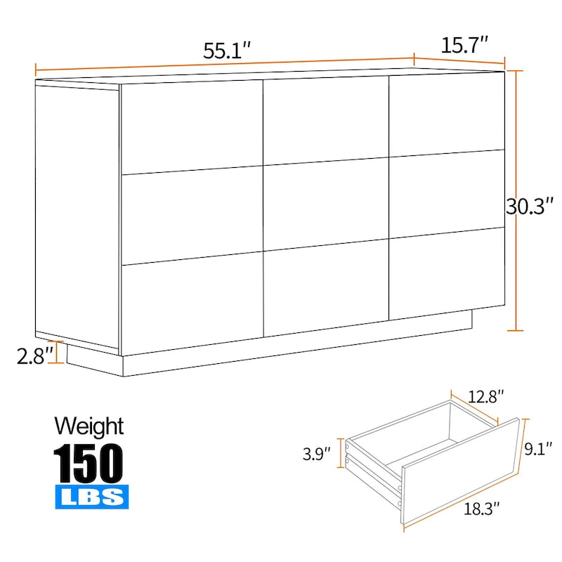 9 Drawers Chest Of Dresser Storage Tower Cabinet Bedroom Organizer with Light
