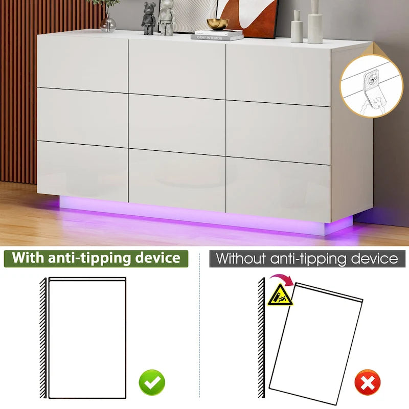 9 Drawers Chest Of Dresser Storage Tower Cabinet Bedroom Organizer with Light