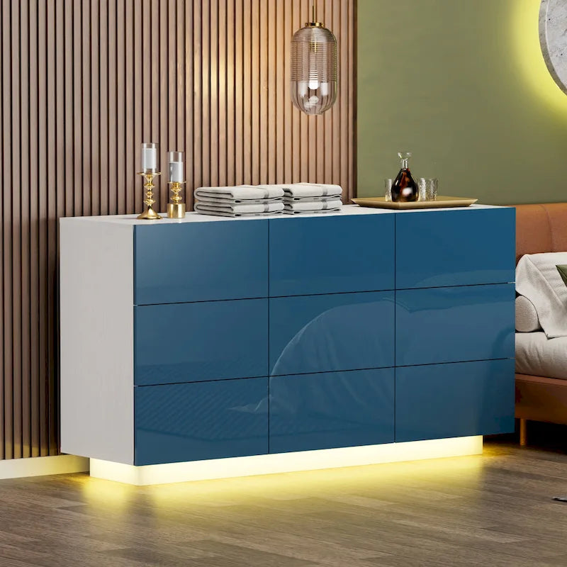 9 Drawers Chest Of Dresser Storage Tower Cabinet Bedroom Organizer with Light