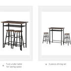 HOMCOM 3 Piece Bar Height Dining Furniture Set with 1 Table, 2 Matching Stools and Metal Frame Footrest